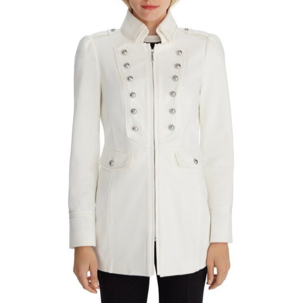 IVORY MILITARY COAT WHITE HOUSE BLACK MARKET, PONTE, sz M, NEW W/O TAGS